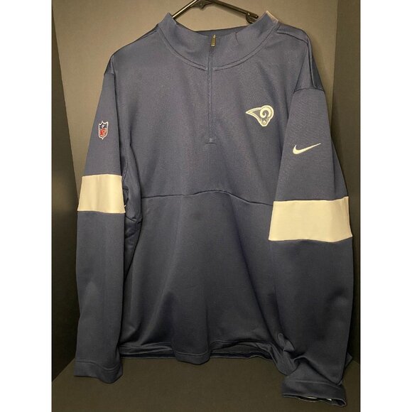 Los Angeles Rams Nike 1/2 Zip Pullover Sweater Navy Blue Mens 2XL AO3466-419 - Picture 1 of 6